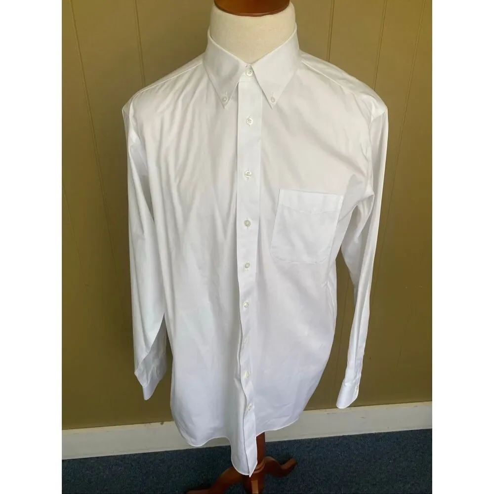 Roundtree & Yorke gold label men 17.5 neck 37 sleeve tall button down shirt whit